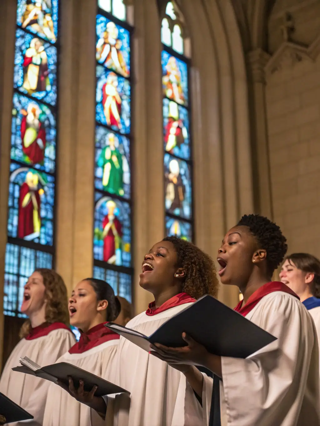 A picture of a choir singing traditional Greek songs, showcasing the harmony and cultural richness of the music.